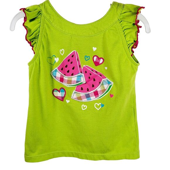 Toddler Outfit Size 3T Watermelon Summer Bright Green Top Pink Polka Dot Skirt - Picture 2 of 11